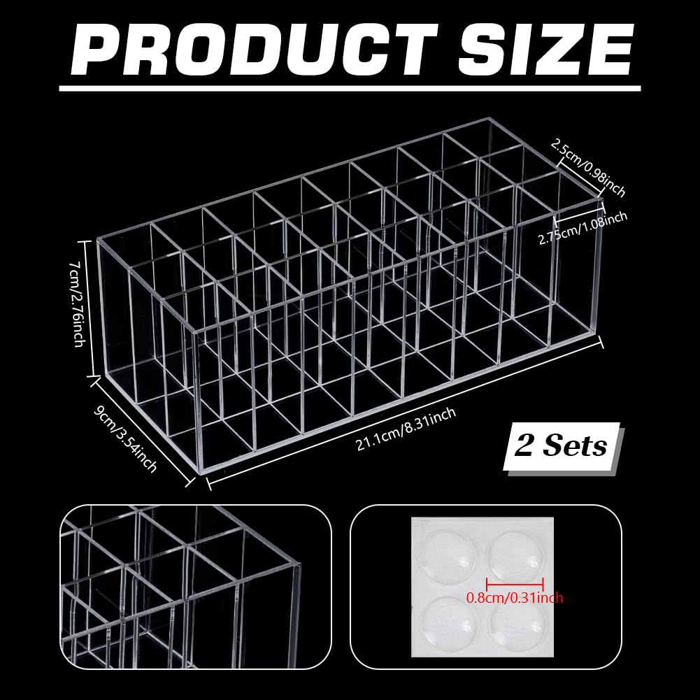 peacoblue 2Pcs 24 Slots Acrylic Lip Gloss Holder Lipstick Organizer, 8.3"x3.5"x2.7" Beauty Makeup Chapstick Holder, Clear Cosmetic Vanity Display Case for Lip Balm, Brush, Perfume