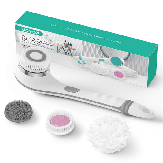 VOYOR Electric Body Brush Back Scrubber for Shower Rechargeable Exfoliating Bath Brush Powered Shower Brush with Non-Slip Long Handle Deep Cleansing, Exfoliation, Massaging Spin Brush BC100 (Grey)