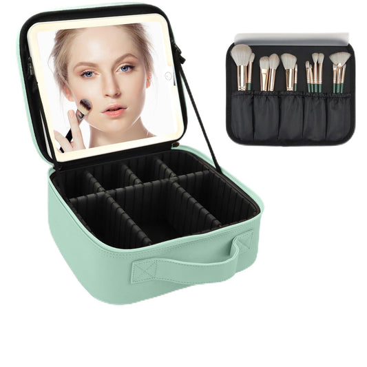 MORMID Makeup Bag with Led Mirror,Large Vanity Makeup Cases with 3 Color Setting,Portable Storage and Adjustable Dividers,for Women and Makeup Artists Cosmetic Organizer Travel Makeup Bag-Light Green