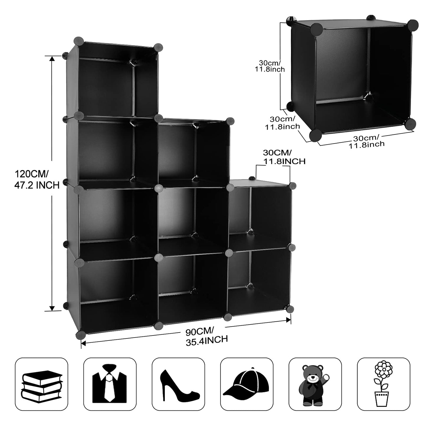 TUMUCUTE Cube Storage Organizer, 9-Cube DIY Plastic Closet Cabinet Modular Bookcase, Storage Shelves for Bedroom Living Room, Office, Black