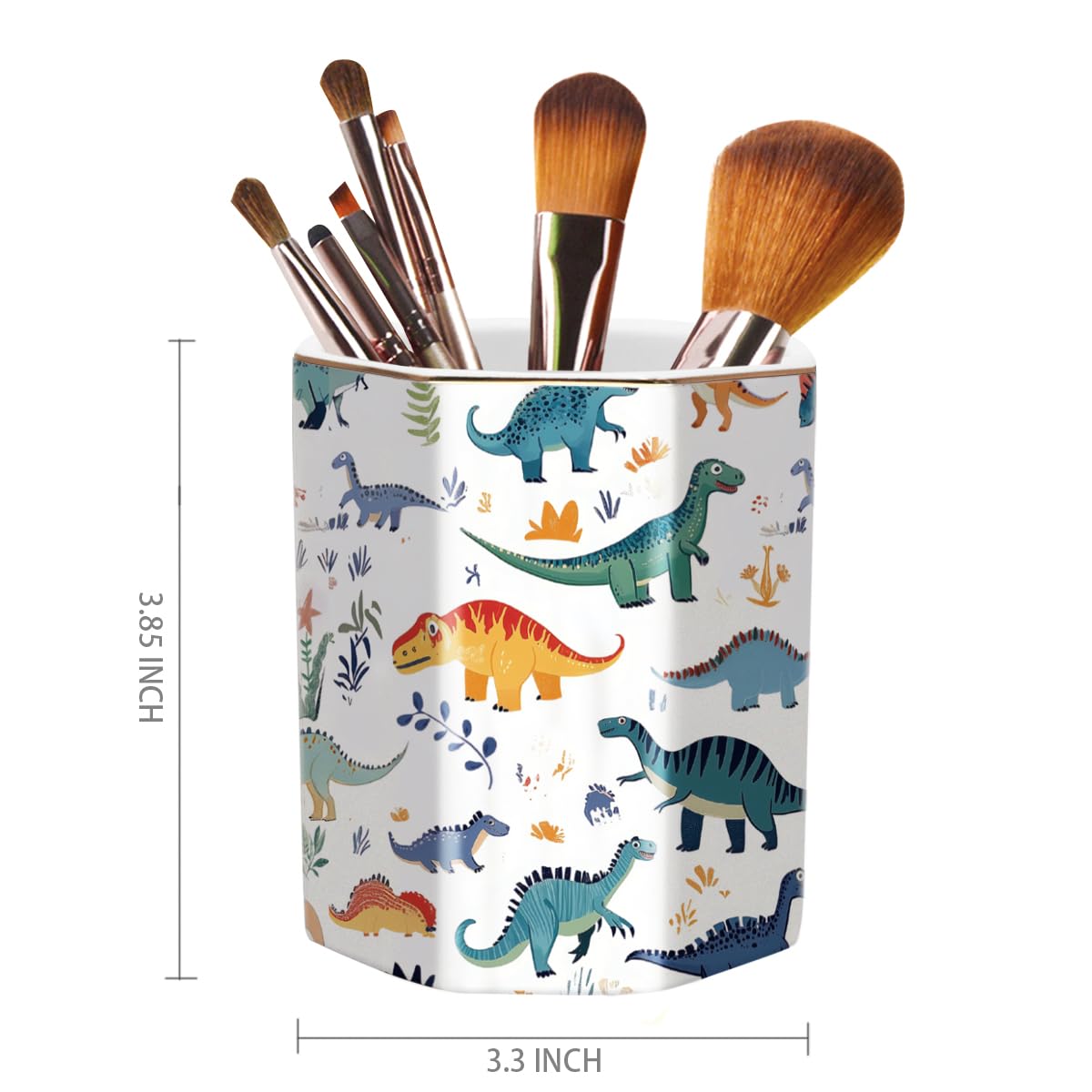 WAVEYU Cute Pen Holder, Pencil Cup for Desk, Desk Organizer, Durable Ceramic Decorative Makeup Brush Desktop Accessories, Stylish Stationery for Office, Home, Cute Dinosaur Pattern