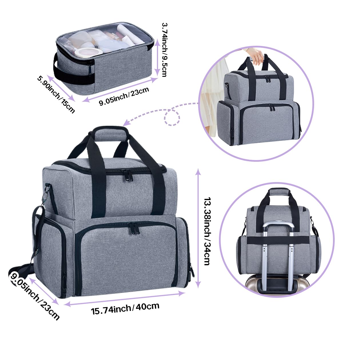LANDFOBO Large Cosmetic Bag with 4 Removable Case with Inner Dividers, Grey