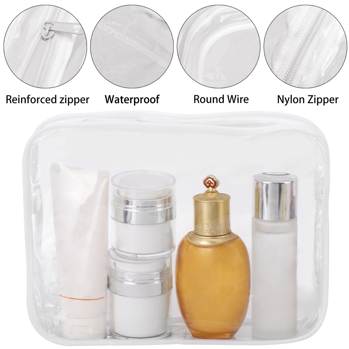 Tbestmax 10 Pack Clear Cosmetic Bags Makeup Bags Portable Waterproof TSA Approved Travel Toiletry Bags Large Organizer White, 9.8" x 7.1" x 2.4"