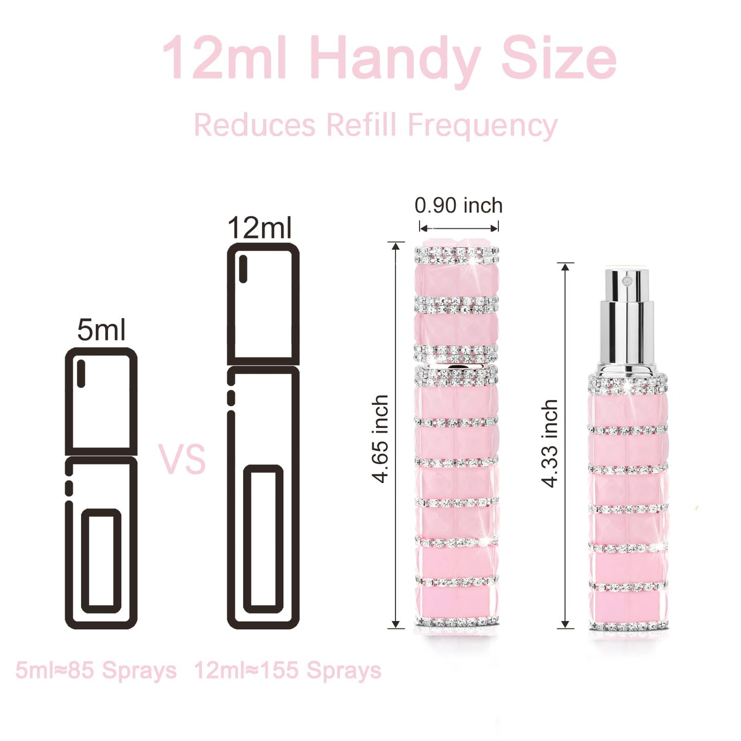 TTOYOUU Travel Perfume Atomizer Refillable Bottle, 12ml Rhinestone Mini Perfume Bottles Empty Refillable Travel Atomizer Sprayer with Funnel (2Pcs-Blue+Pink)