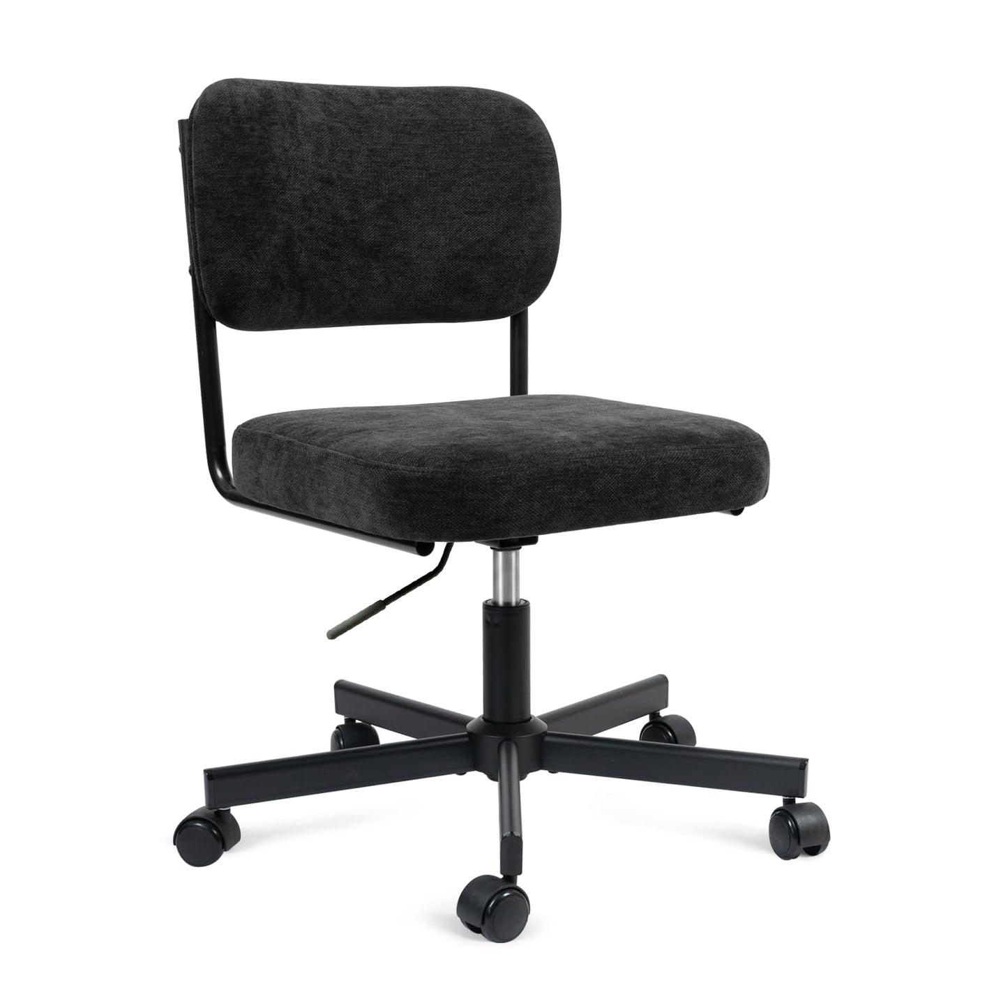 VATROS Vanity Chair with Wheels, Cute Armless Desk Chair with Back, Height Adjustable Swivel Small Office Chair, Comfy Fabric Computer Task Chair for Bedroom, Study, Dressing Room Black