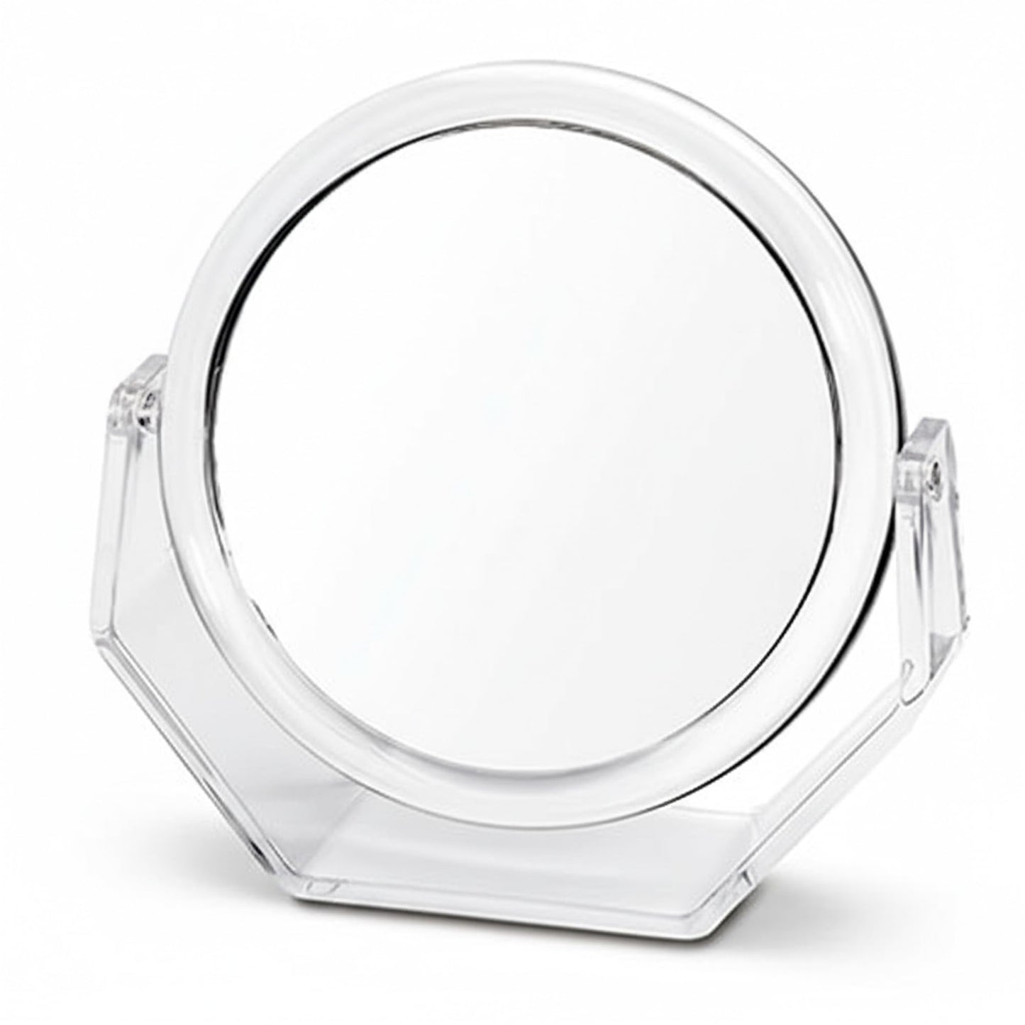 Danielle Creations Round Acrylic Vanity Mirror, Clear 1x/10x Magnifying Makeup Mirror with Soft Touch Stand, Tabletop Desk Bathroom Vanity Mirror, Portable Compact Mirror