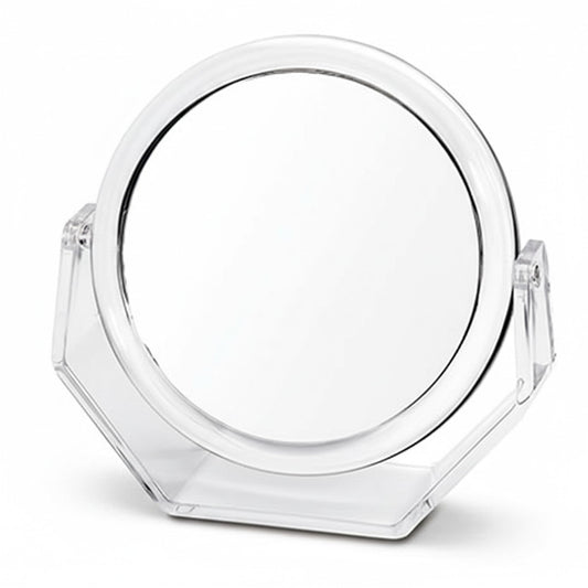 Danielle Creations Round Acrylic Vanity Mirror, Clear 1x/10x Magnifying Makeup Mirror with Soft Touch Stand, Tabletop Desk Bathroom Vanity Mirror, Portable Compact Mirror