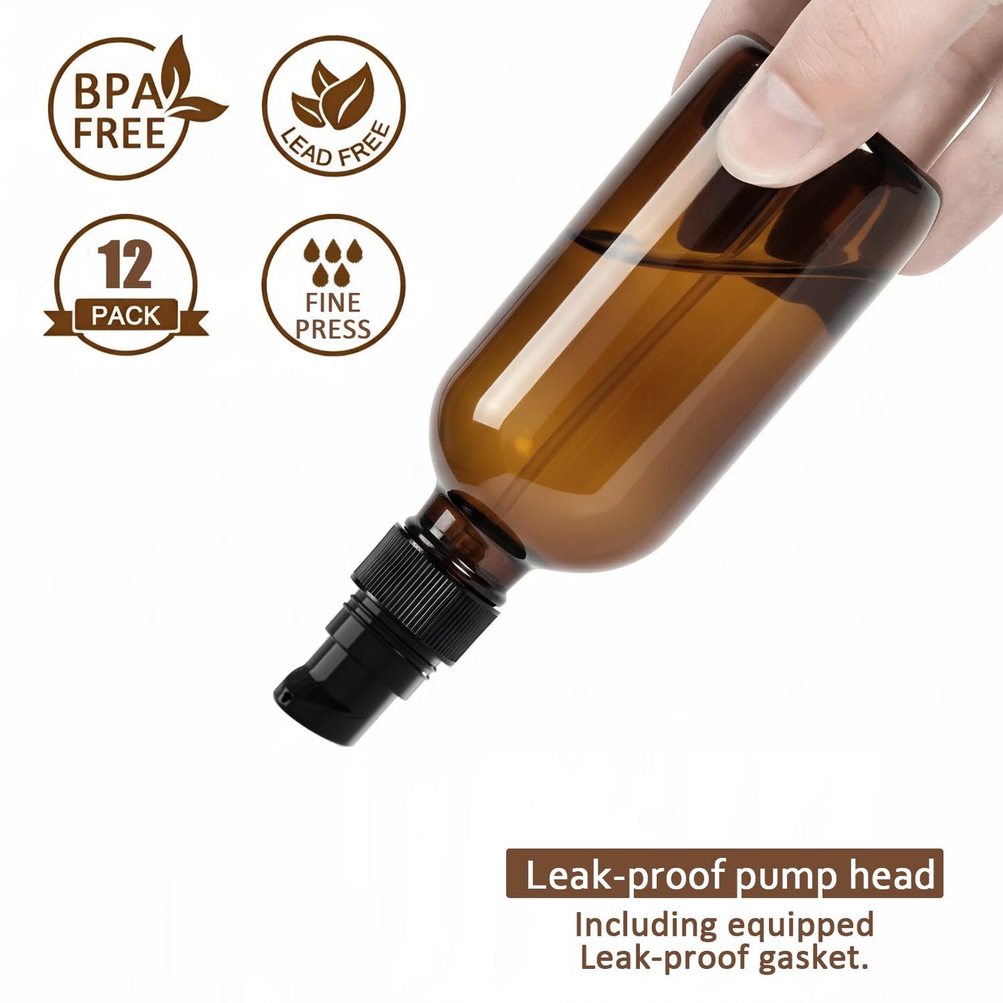 Jagolain 12Pack 4oz Amber Glass Pump Bottles with Black Pump