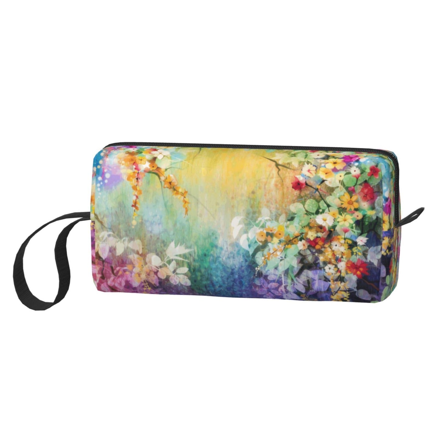 OLUSENMO Watercolor Rainbow Flower Makeup Bag - Durable 600D Oxford Fabric, Impact-Resistant & Compact, Travel Cosmetic & Makeup Organizer for Gym & Daily Use