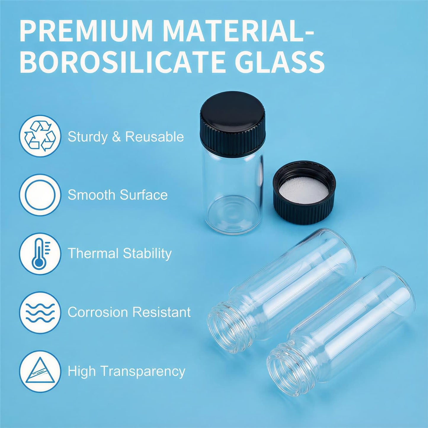 100Pcs 8ml 2 Dram Glass Vials with Screw Caps - Small Clear Sample Bottles for Essential Oils, Beads, and Crafts - Leak Proof Mini Storage Containers for Jewelry Findings, Spices, and Party Favors