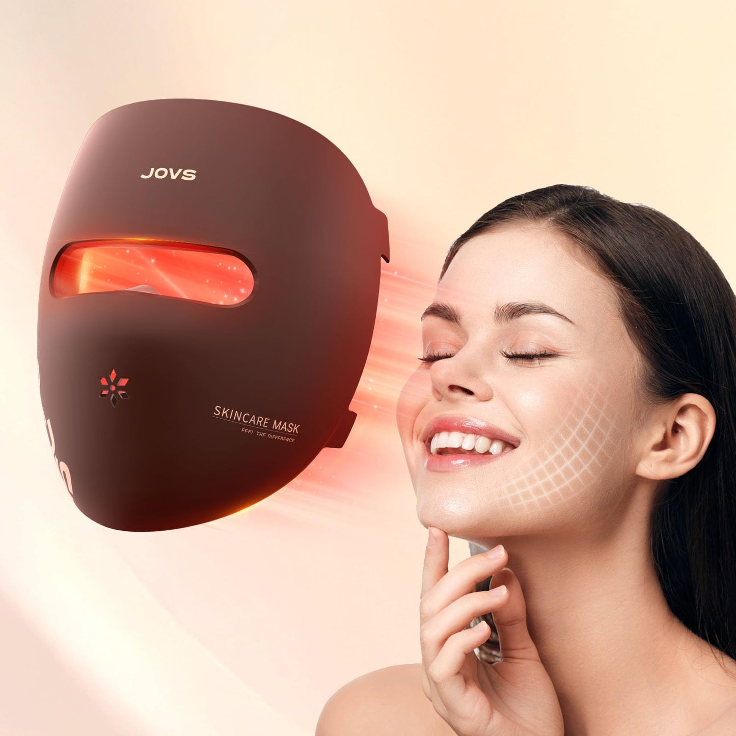 JOVS 3D Red Light Therapy Mask for Face, 328 LEDs Full Face Coverage, 4 Light Modes Cordless LED Light Therapy Face Mask for The Look of Wrinkles, Home Use Skincare Device