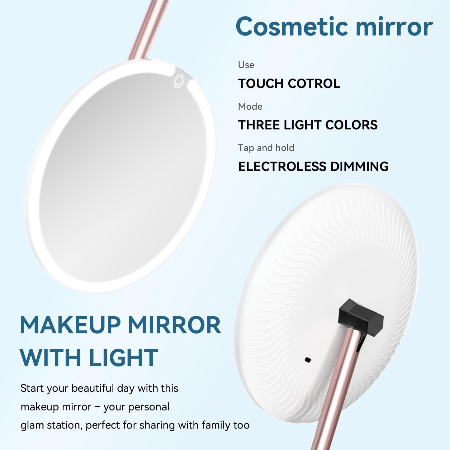 SKSFLY Makeup Mirror with Lights, 4K Ultra-Clear Reflection, Long-Press Adjustable Brightness, 3 Glow Settings, Flexible Multi-Angle Design – Perfect for Makeup