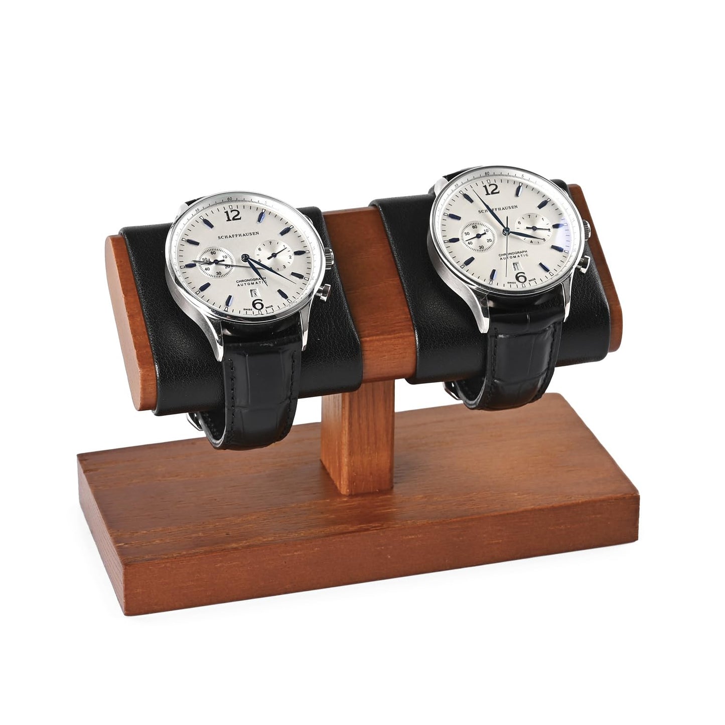 Oirlv Solid Wood Double Watch Display Stand Watch Bracelet Organizer（Black）