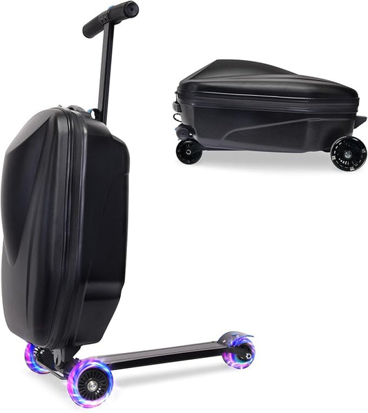 20" Scooter Suitcase for Kids, 2-in-1 Ride On Luggage with Wheels for Boys & Girls Ages 4-15, Foldable Hardshell Carry On Lightweight Travel Suitcase for Airplane