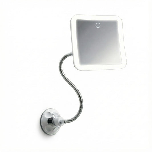 Fancii 10x Flexible Magnifying Mirror with 3 LED Light Settings, Rechargeable - Gooseneck Lighted Makeup Mirror for Bathroom, Locking Suction Mount, Cordless, 360° Rotatable (Mira 2 Plus)
