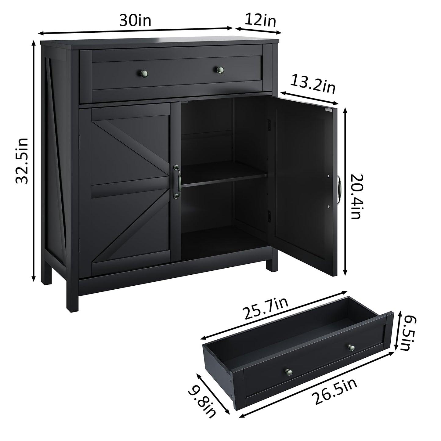 Mino Kesper Buffet Sideboard with 2 Barn Doors,Black Kitchen Cabinet with Adjustable Shelf, Freestanding Floor Storage Cabinet