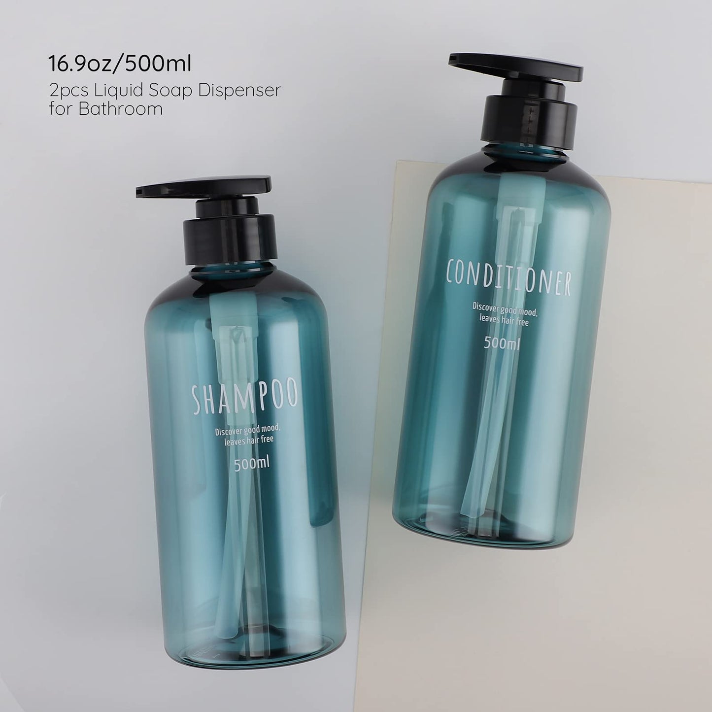 Segbeauty 2-Pack 16.9oz Shower Dispensers, Blue Refillable PET Plastic Bottles for Shampoo, Conditioner, Body Wash, Lotion