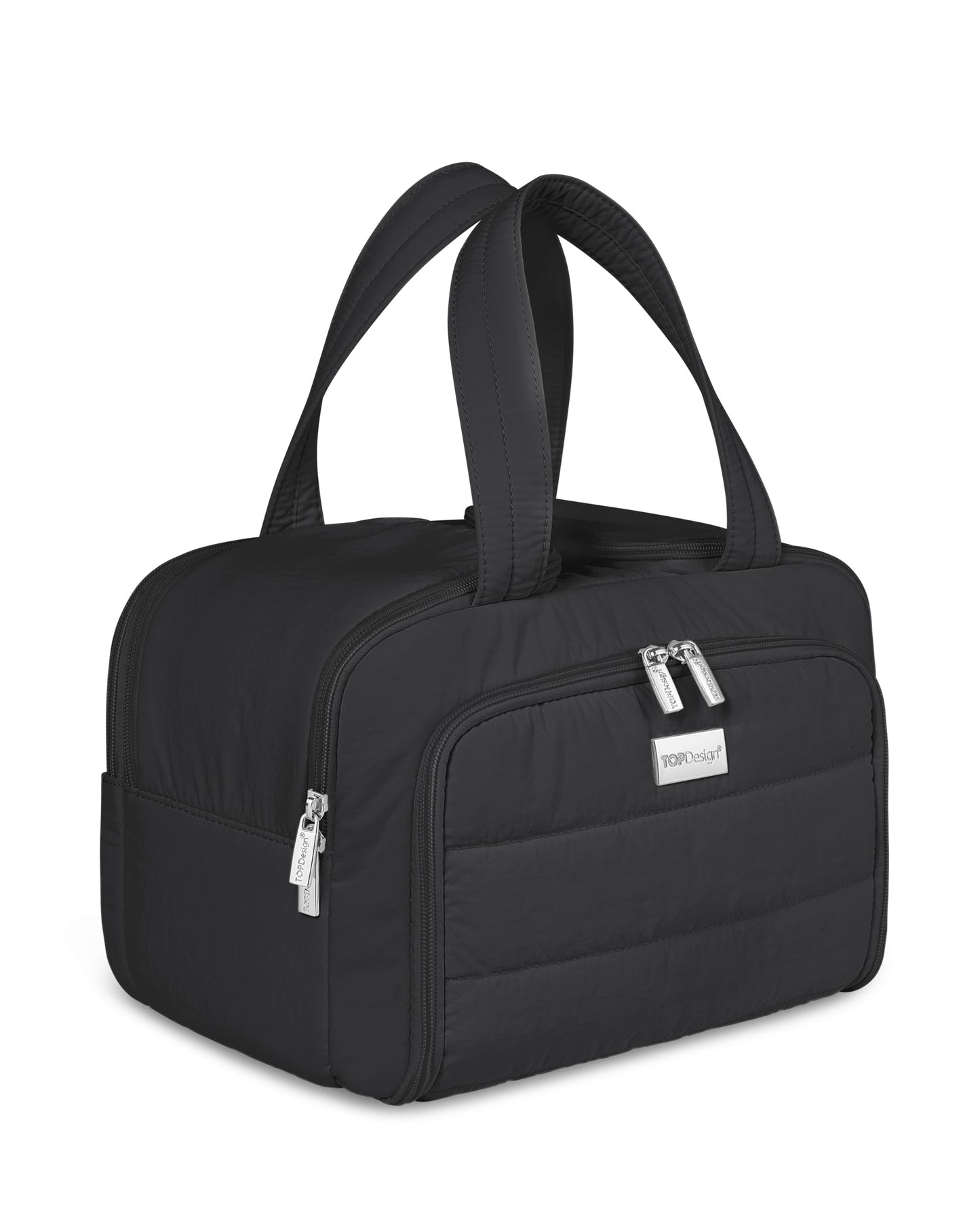 TOPDesign Travel Toiletry Bag for Women, Puffer Large Toiletry Bag, Lightweight Cosmetic Makeup Organizer with Handle for Traveling, Accessories, Essentials, Toiletries (Black)