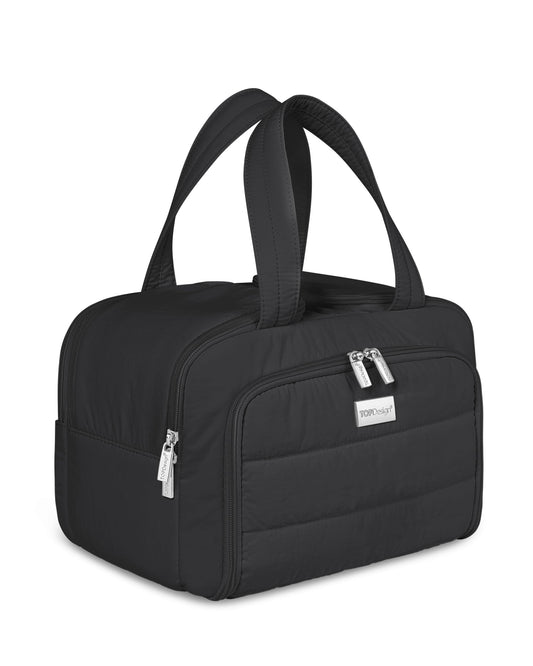 TOPDesign Travel Toiletry Bag for Women, Puffer Large Toiletry Bag, Lightweight Cosmetic Makeup Organizer with Handle for Traveling, Accessories, Essentials, Toiletries (Black)