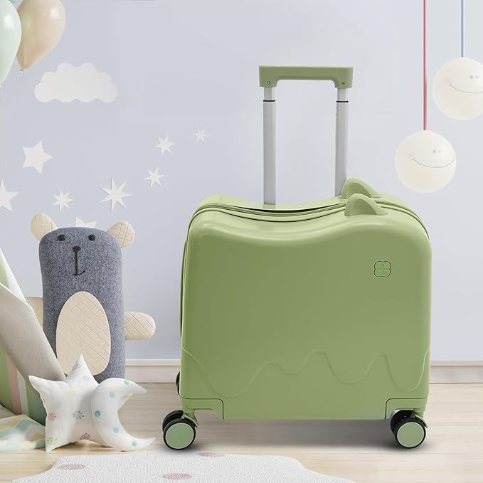 Kids Ride-On Suitcase, 18" Rolling Luggage With Lock, 33.6qt Internal Capacity, Carry on Hardside Trolly Case for Short Trips, Study Tours, Outings,Ages 3-6 (Olive Green)