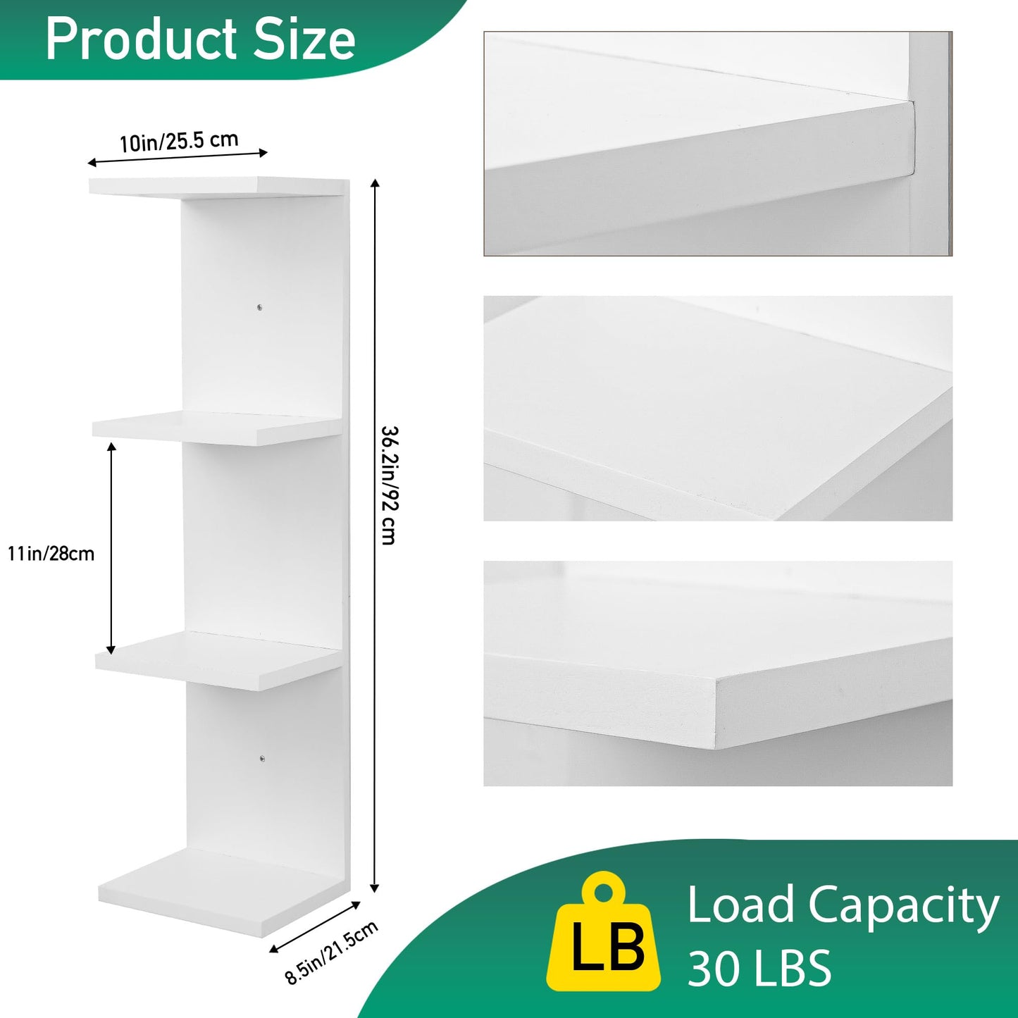 FURAOMEILI 4 Tier Wall Shelf Unit,Vertical Column Floating Storage Home Decor Organizer,White Lack Wall Shelf for Bedroom,Living Room,Office Decor(1 Pack)