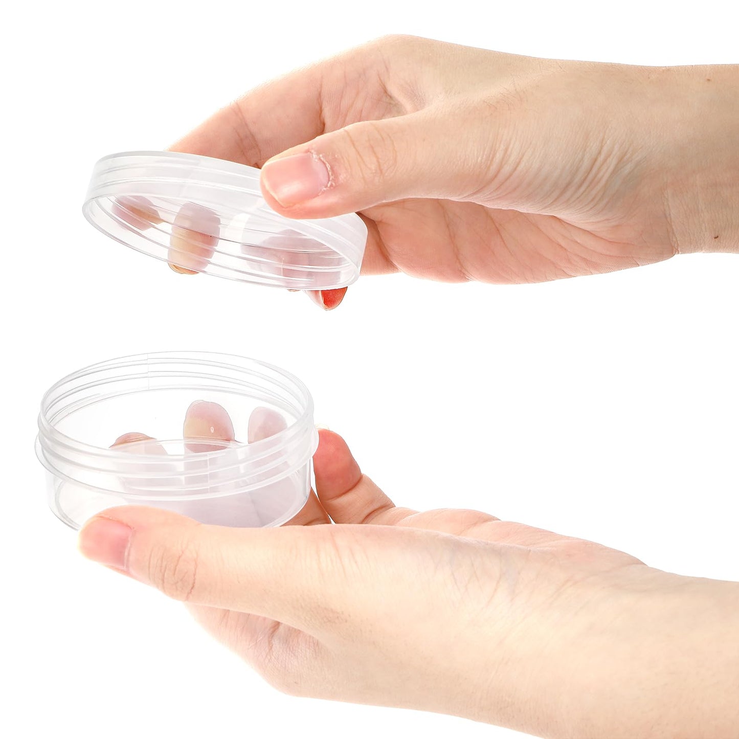 Covzoe 50 Pieces 2 Oz Plastic Jar with Lids, 50G/50ML Clear Round Bead Storage Container, Small Stackable Cosmetic Storage Organizer Box for Buttons, Glitter, Jewelry, Makeup, Small Items