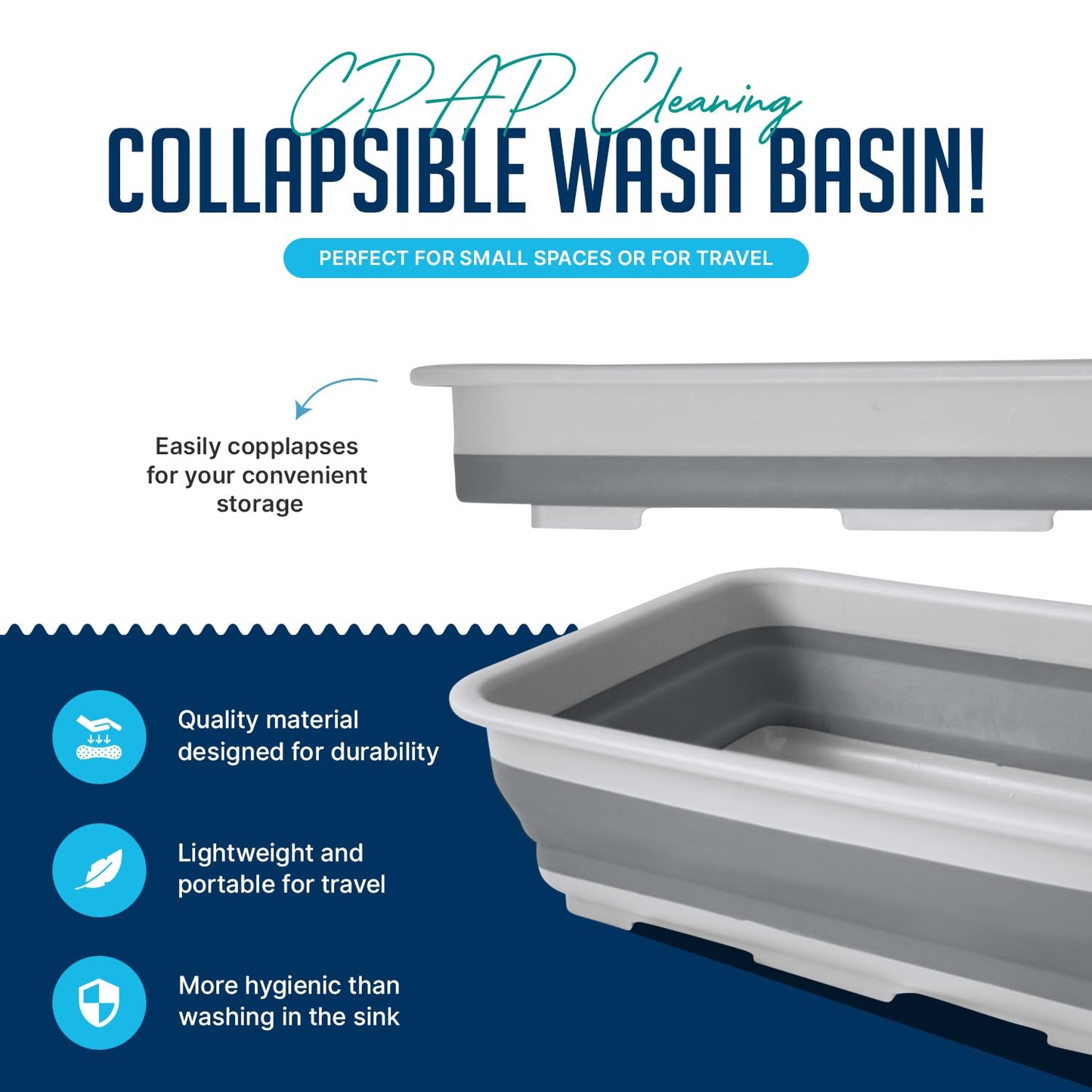 Drying Rack CPAP Cleaning Kit with Collapsible Wash Basin, Cleaning Brush & Drying Rack – CPAP Hose & Mask Cleaner Set – Grey | with Drying Rack