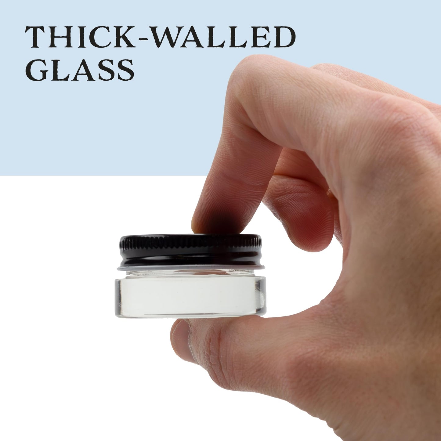Cornucopia Brands 7-Milliliter Glass Lip Balm Jars (24-Pack).25-Ounce Thick-Walled Containers (7ml Clear w/Black Metal Lids)
