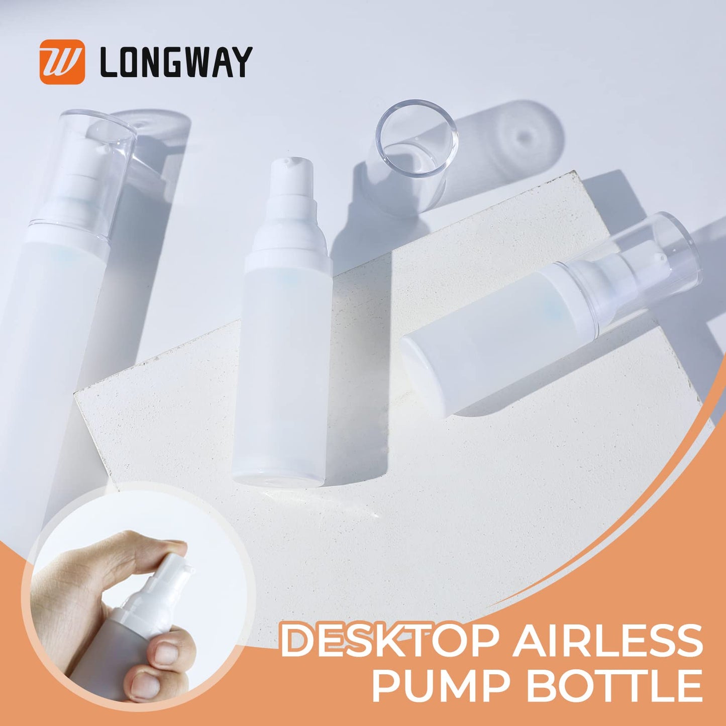 LONGWAY 1oz 30ml Airless Cosmetic Cream Pump Bottle Travel Size Dispenser Refillable Containers/Foundation Travel Pump Bottle for Shampoo（Pack of 6, Frosted Translucent）