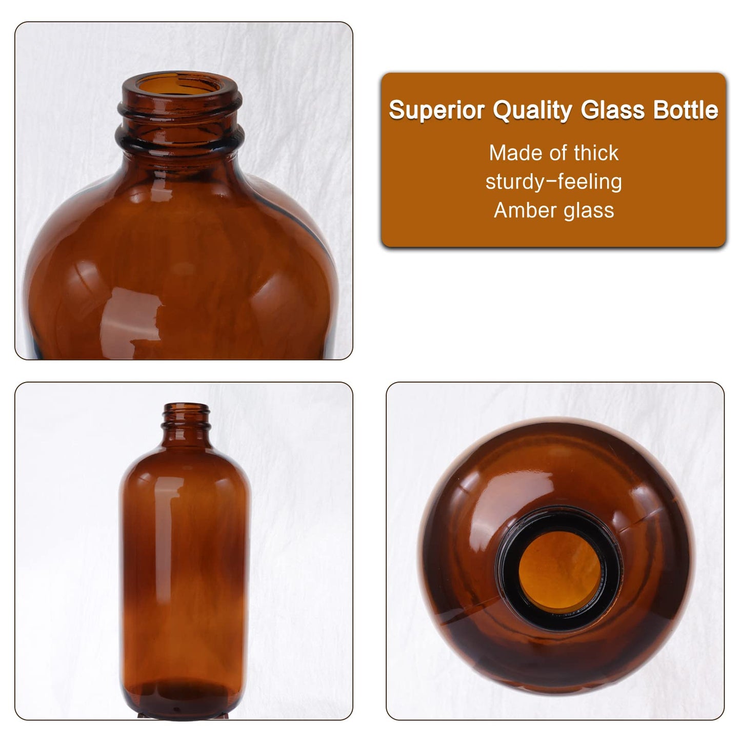 HWASHIN 12 Pack 16 oz Amber Boston Round Glass Bottles with Black Caps for Secondary Kombucha Fermentation and Lab Chemicals (2 Funnels and 20 Pieces Black Chalkboard Labels Included)
