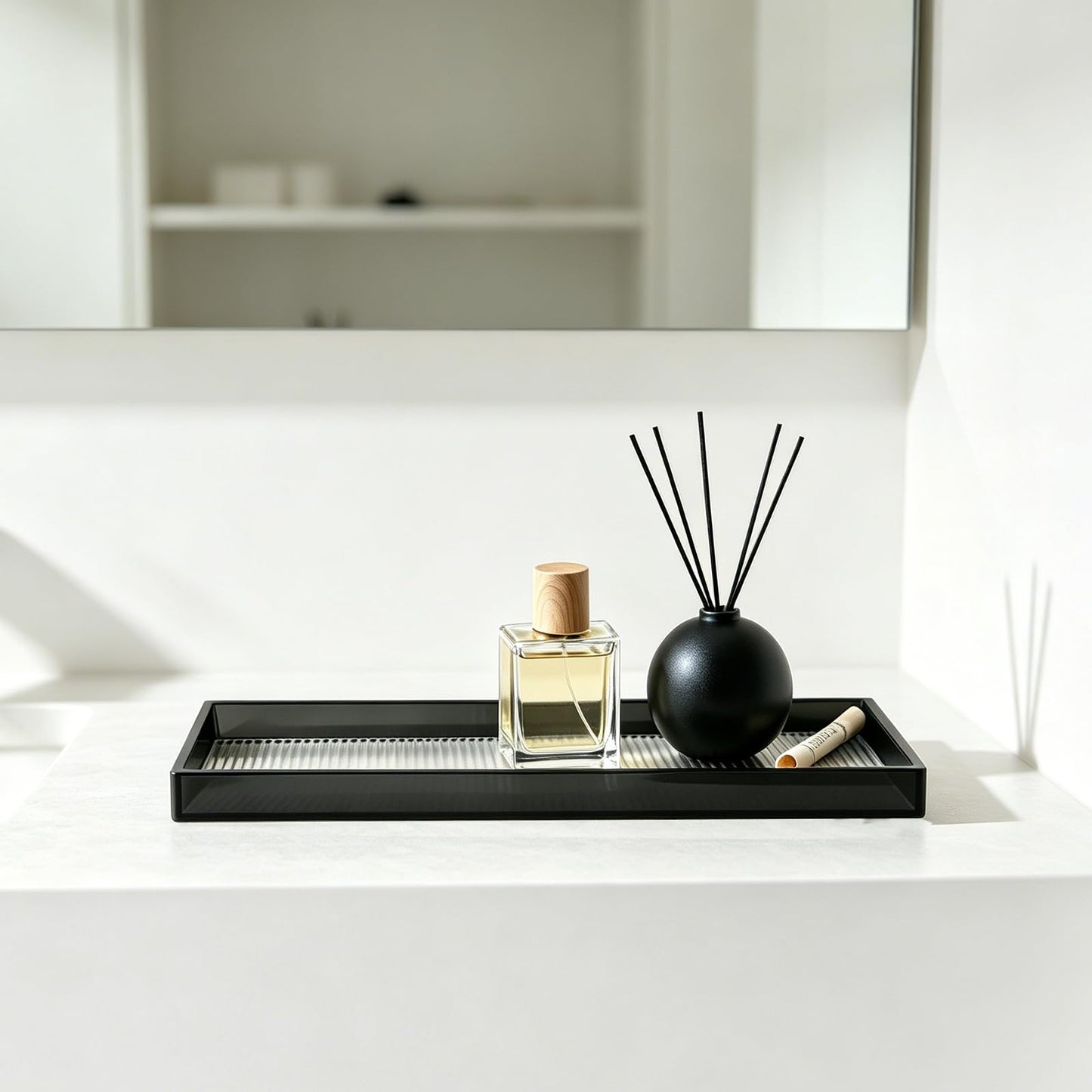 13.4"x4.3"Black Bathroom Trays for Counter,Long Narrow Tray countertop,Small Acrylic Trays for Vanity Makeup Storage,Coffee Table Organizer,Kitchen Tray,Decorative Perfume Tray for Dresser
