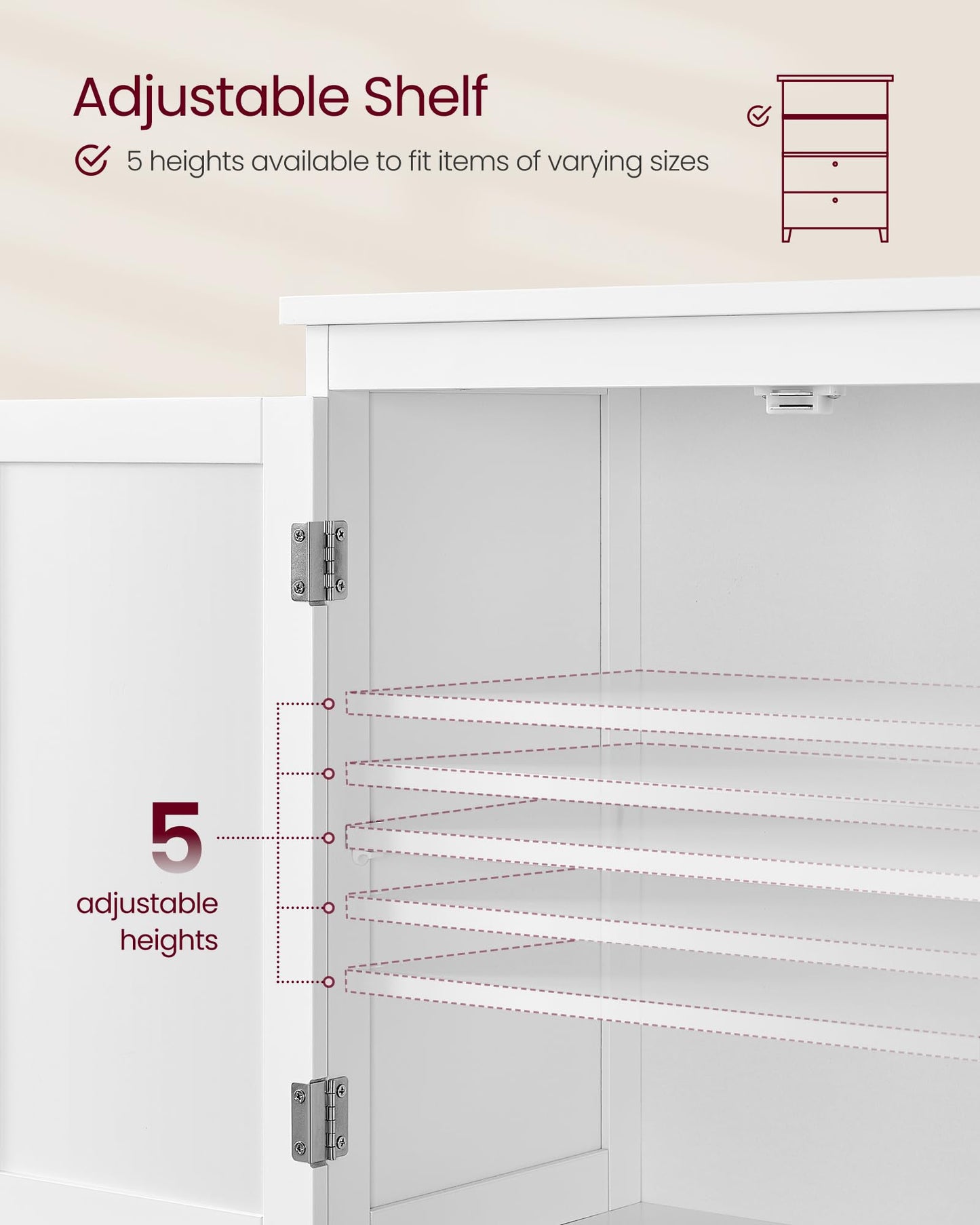 VASAGLE Bathroom Floor Storage Cabinet, Bathroom Storage Unit, Freestanding Cabinet with 2 Drawers and 2 Doors, Adjustable Shelf, 11.8 x 23.6 x 43.3 Inches, White UBBC551WH01S