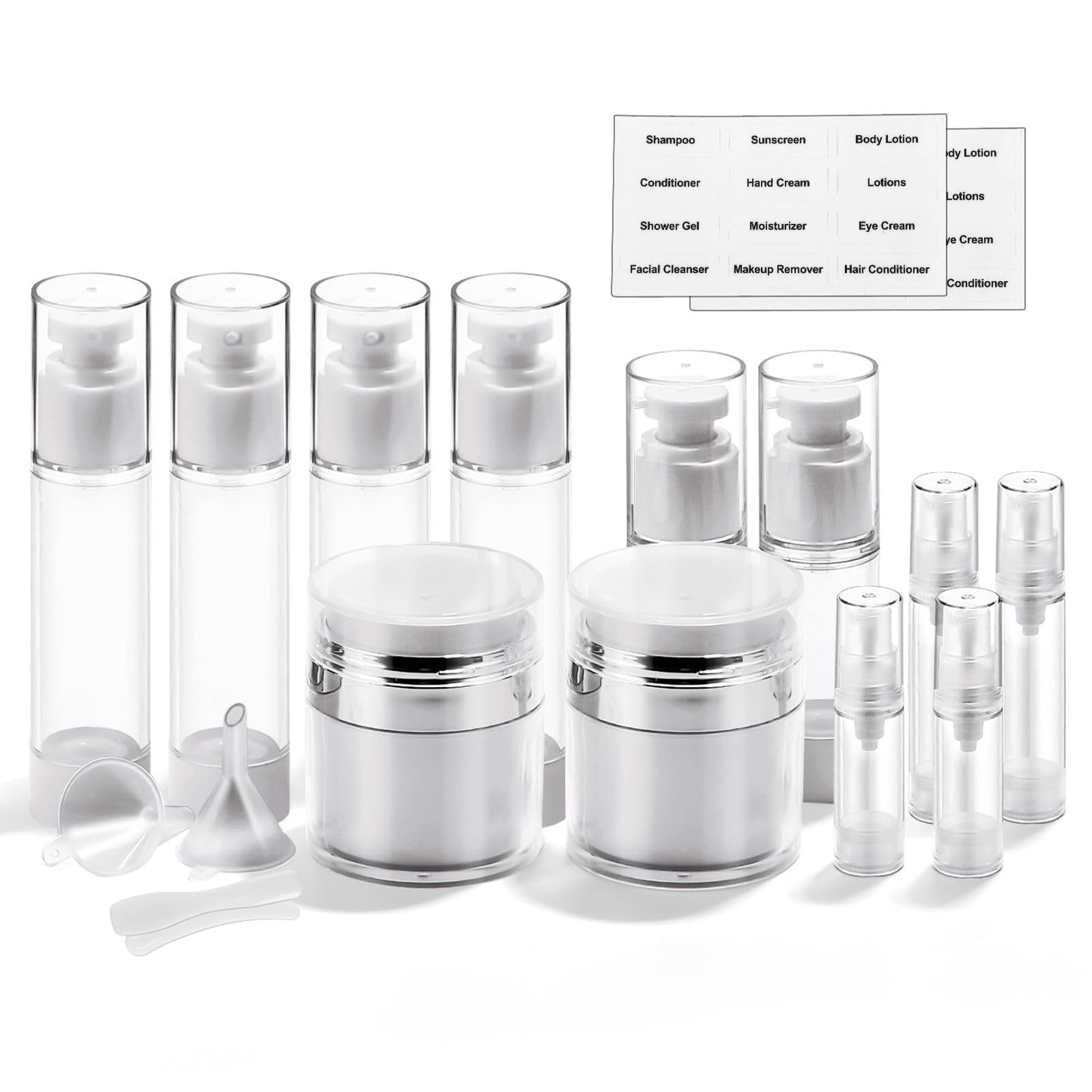 Bubimon Airless Pump Jars, Cosmetic Containers, Leak Proof Refillable jar for Toiletries, Cream Lotion, Eye Cream, Liquid, Foundation, Shampoo (BPA Free) (White, 18)