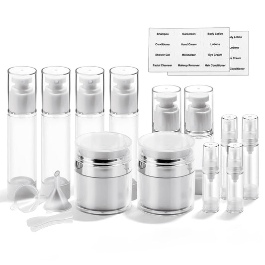 Bubimon Airless Pump Jars, Cosmetic Containers, Leak Proof Refillable jar for Toiletries, Cream Lotion, Eye Cream, Liquid, Foundation, Shampoo (BPA Free) (White, 18)