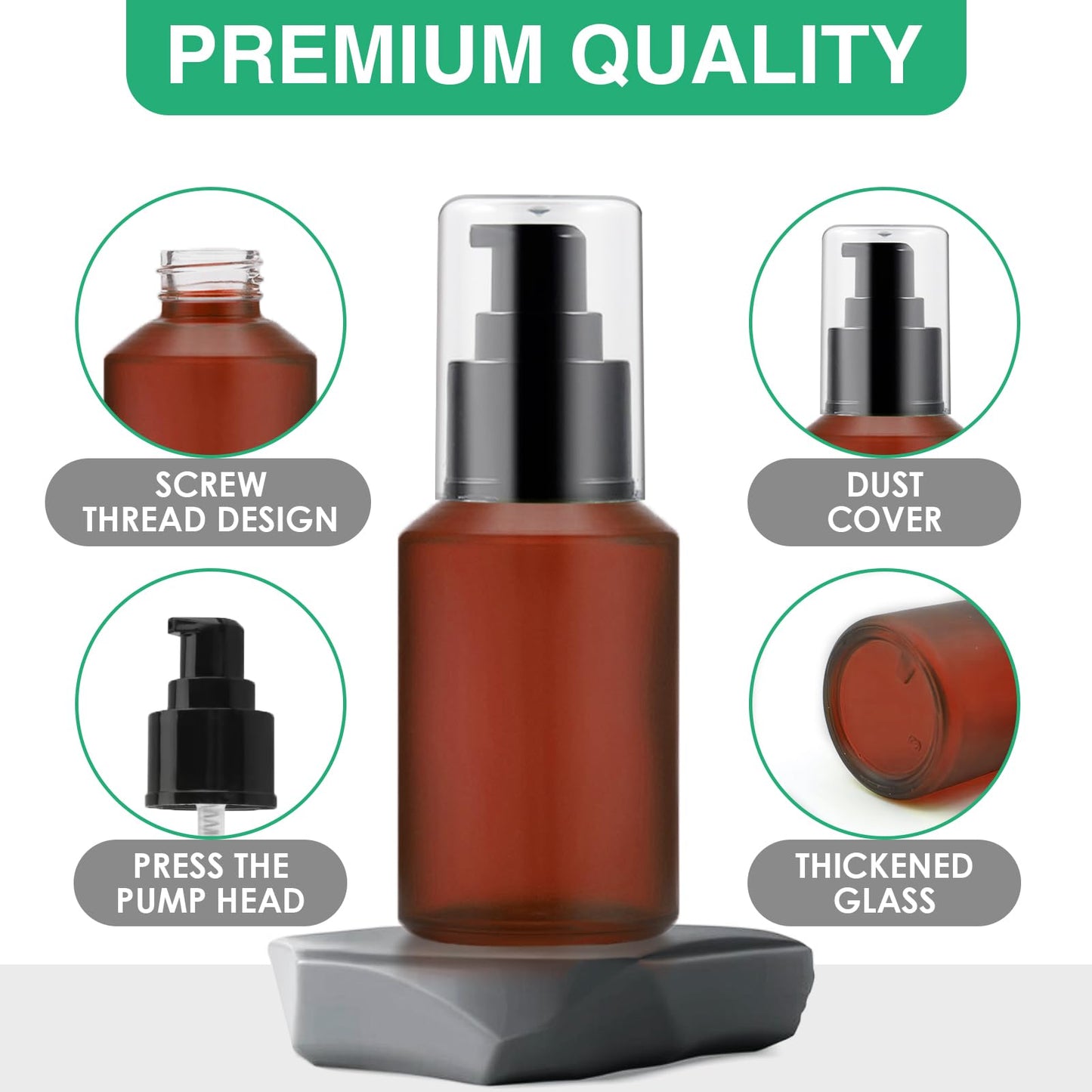 3PCS 60ML/2OZ Empty Reddish Brown Frosted Glass Bottles with Pump Refillable Vial Cosmetic Dispenser Jars Storage Travel Lotion Container Portable Sample Bottle for Toiletries,Foundation,Cream,Lotion