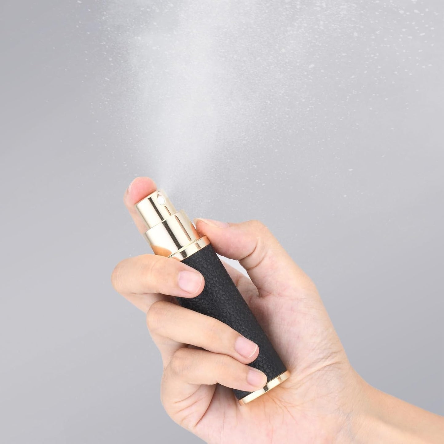 Fusupak Travel Perfume Bottle Refillable - Mini Leather Cologne Atomizer Sprayer Portable - Empty Small Size Fragrance Pump Dispenser Container for Coffee Spray Bottle - Small Refill 10ml Black 4 PCS