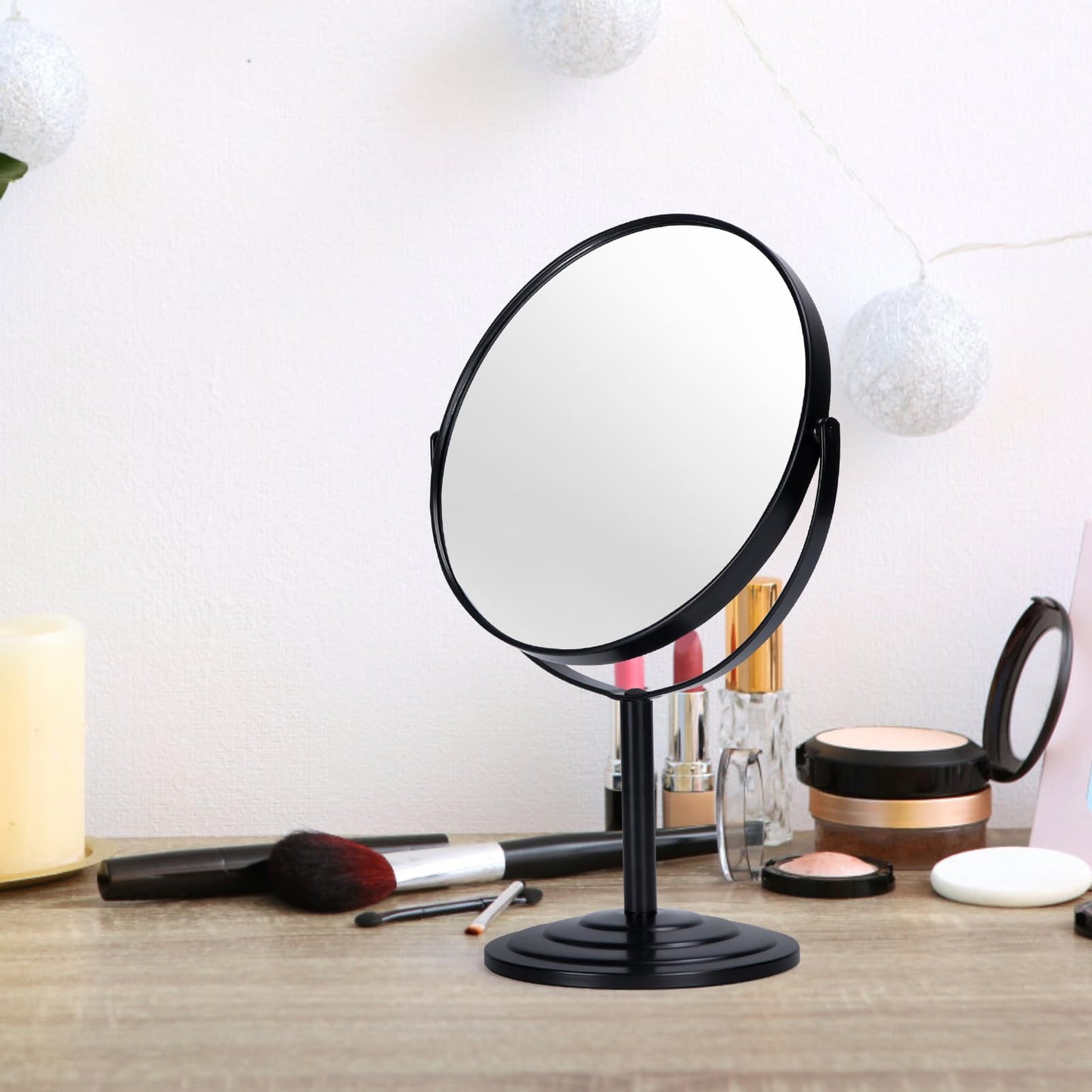 Wtrgas 1X 3X Magnifying Makeup Mirror Vanity Mirror for Tabletop Desk, Black Standing Bathroom Cosmetic Mirror, Portable Double Sided Magnification Mirror
