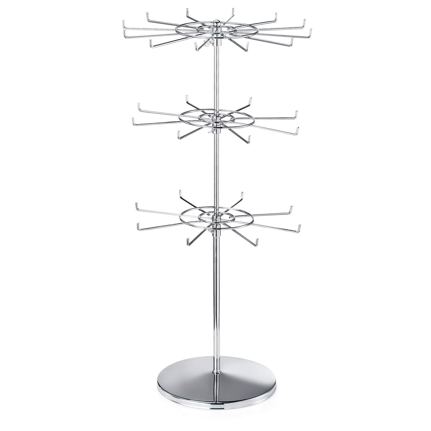 Polmart 3-Tier Spinning Display Stand ，Heavy Duty Adjustable Countertop Stand for Retail, Jewelry, Cosmetics, Crafts ，Sturdy Metal Base 360° Rotating Tiers with Height Adjustable (Silvery)