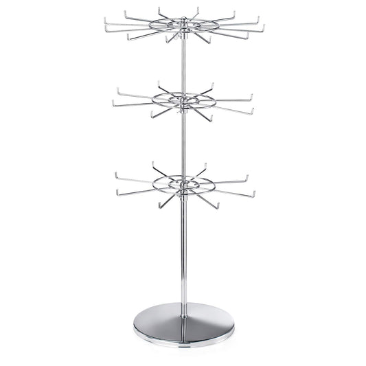 Polmart 3-Tier Spinning Display Stand ，Heavy Duty Adjustable Countertop Stand for Retail, Jewelry, Cosmetics, Crafts ，Sturdy Metal Base 360° Rotating Tiers with Height Adjustable (Silvery)