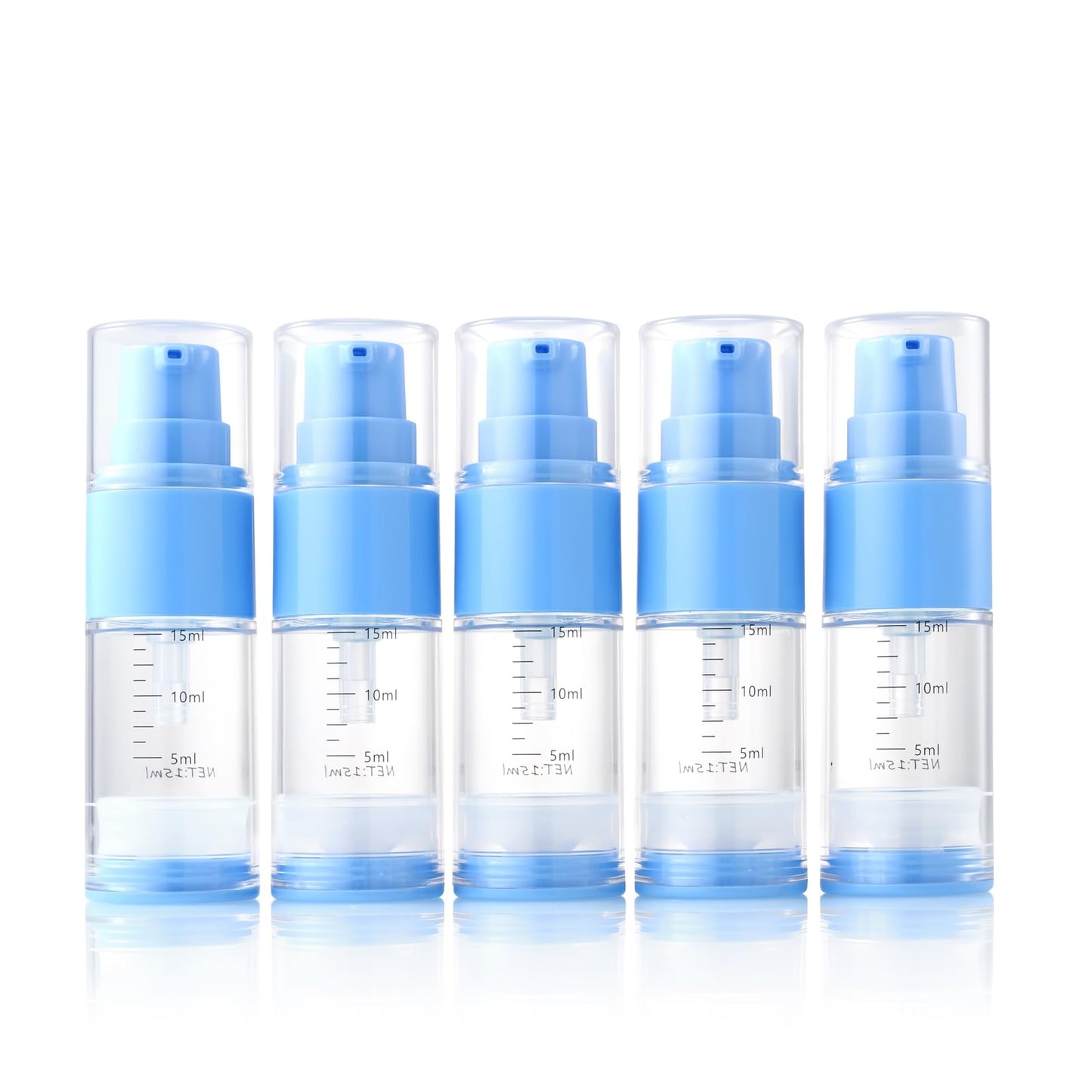 XQNCBY 0.5oz/15ml Travel Airless Pump Bottles, 5 Pack Refillable Vacuum Cosmetic Containers with Clear Organizer Case & Labels, Small Lotion Dispenser Bottles for Skincare, Toiletries & Cosmetics