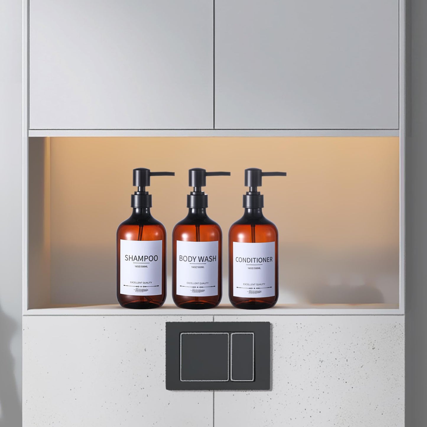 Mithrgrous Shampoo and Conditioner Bottles(5Pack),Shampoo Dispenser for Shower,Bottles Refillable with Pump,Bathroom Dispenser Sets(Amber)