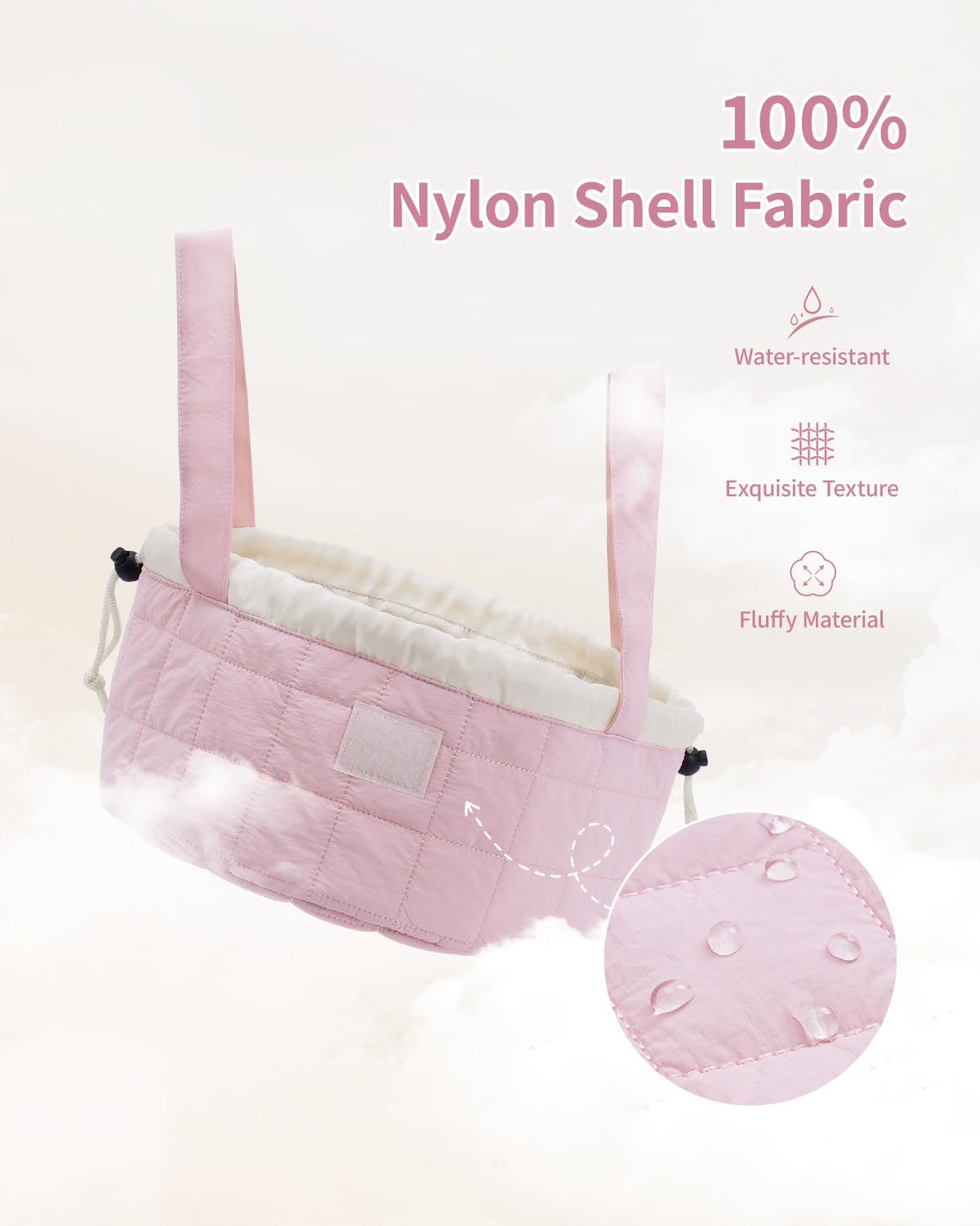 Narwey Lay Flat Open Drawstring Puffer Makeup Bag, Large Quilted Cosmetic Bag for Women Girls, Cute Make up Bags with Handle, Travel Toiletry Bag for Skincare, Brushes & Travel Essentials (Pink)