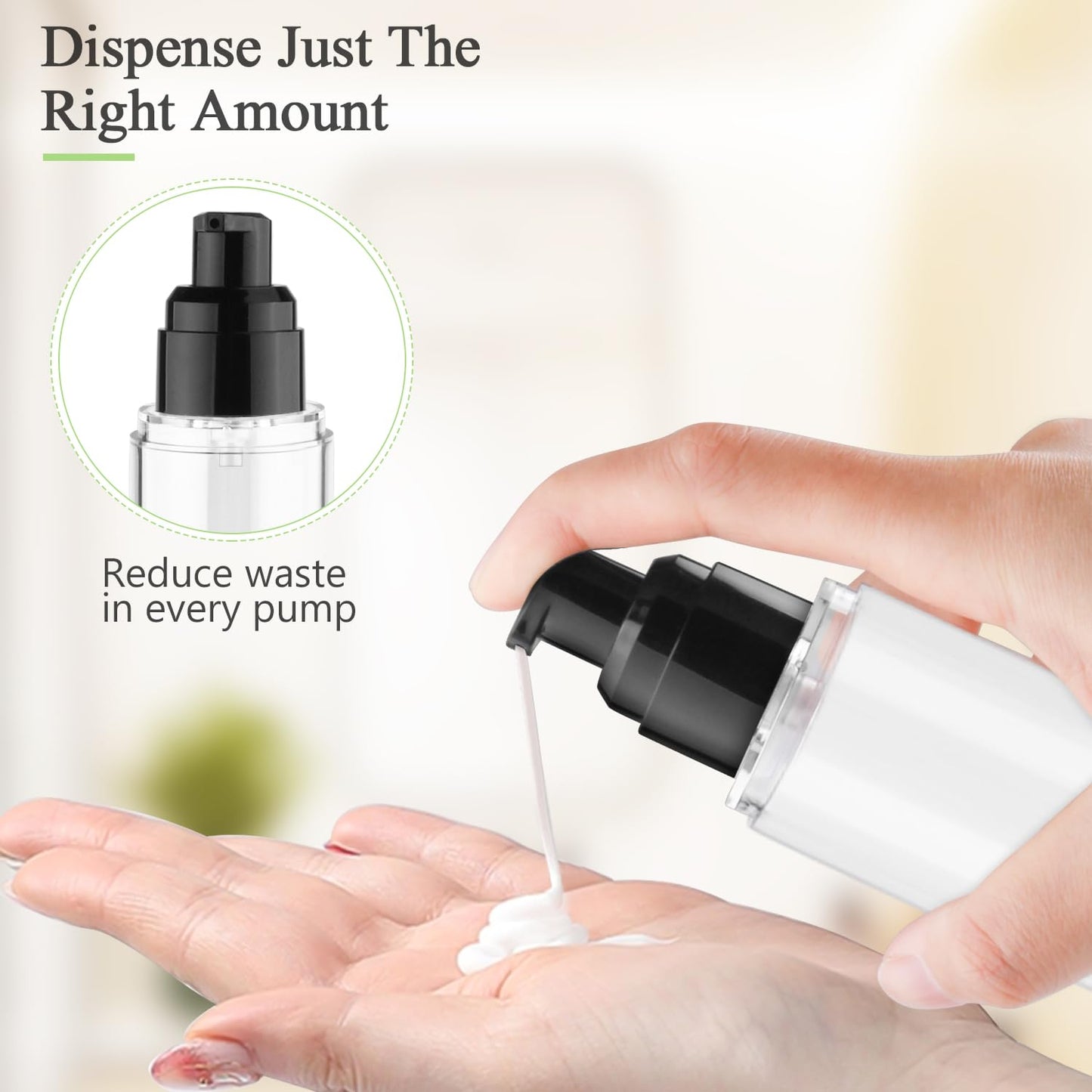 6 Pack 100ml/3.4oz Airless Pump Bottles Refillable Vacuum Pump Dispenser Plastic Cosmetic Container for Makeup Foundation Moisturizer Shampoo Toiletry