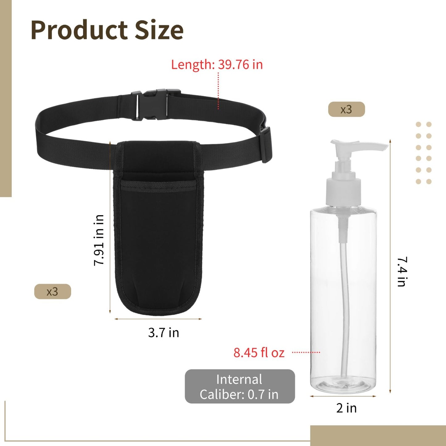 3 Pack Clear Plastic Pump Dispenser Bottles with Adjustable Shoulder Straps, Portable 8.45 fl oz Cosmetic Organizer for Salon, Spa, Travel with Detachable Lids