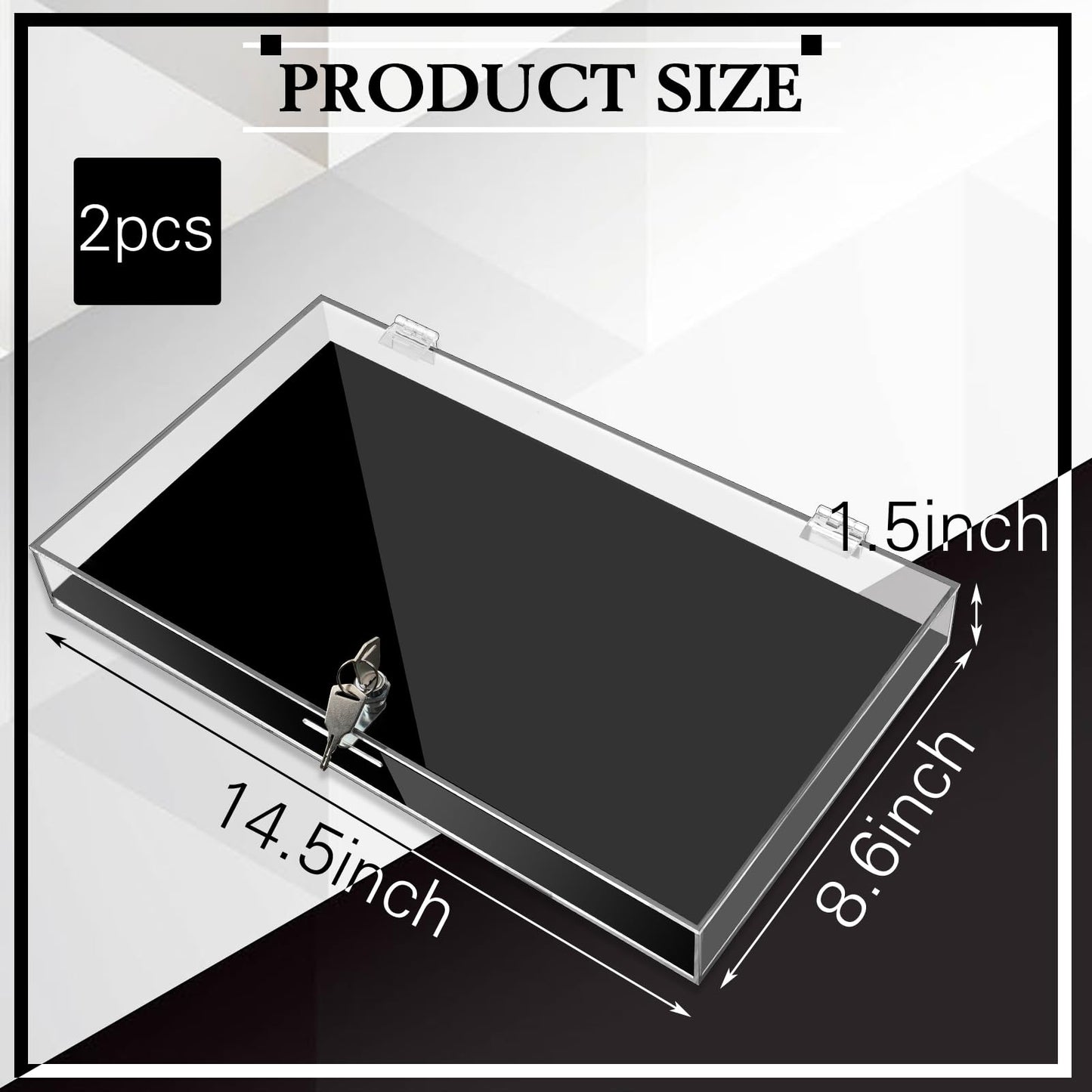 Huquary 2 Pcs Acrylic Locking Jewelry Display Case Clear Ring Earring Necklace Bracelet Security Showcase with Lock and Key for Trade Show Retail Display