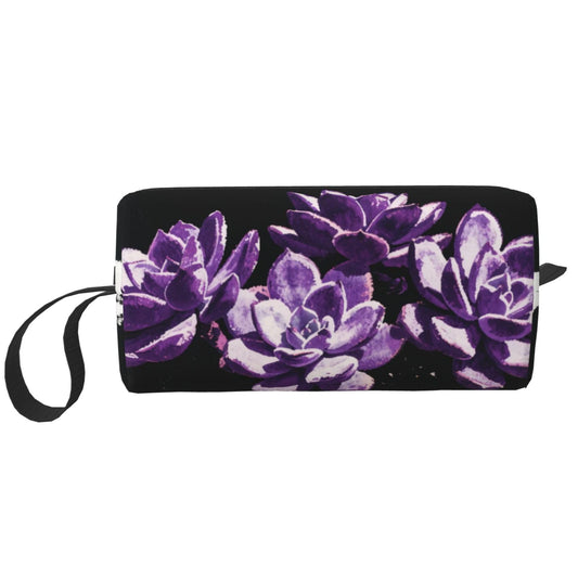 OLUSENMO Purple Succulent Makeup Bag Small Compact & Durable Travel Cosmetic Bag Organizer Oxford Fabric Impact-Resistant Multi-Purpose Storage Perfect for Travel, Gym, Daily Use
