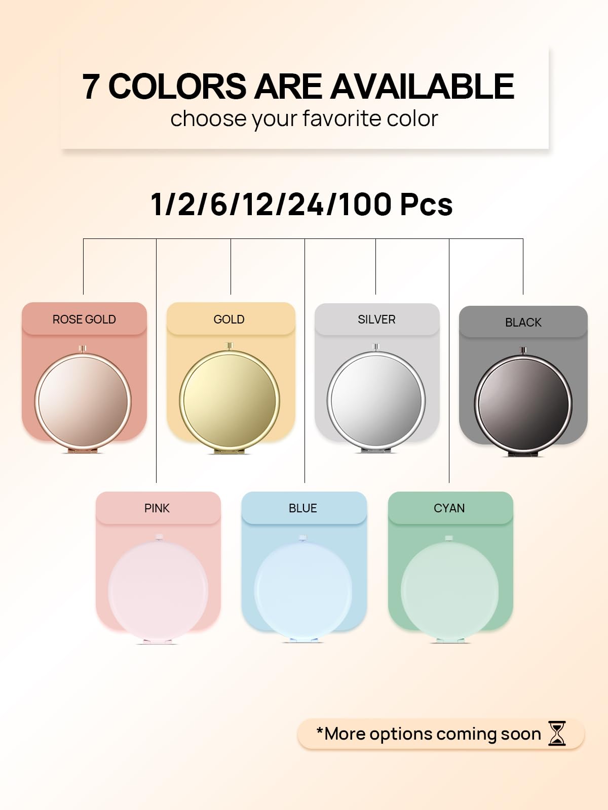 Getinbulk Compact Mirror Bulk, Pack of 6 Double-Sided 1X/2X Magnifying Metal Makeup Mirrors(Round, Rose Gold)