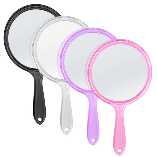 D Hand Mirror 4pcs Double-Sided Handheld Mirror 1X/ 2X Magnifying Mirror with Handle Rounded Shape Travel Makeup Mirror （4 Colors）
