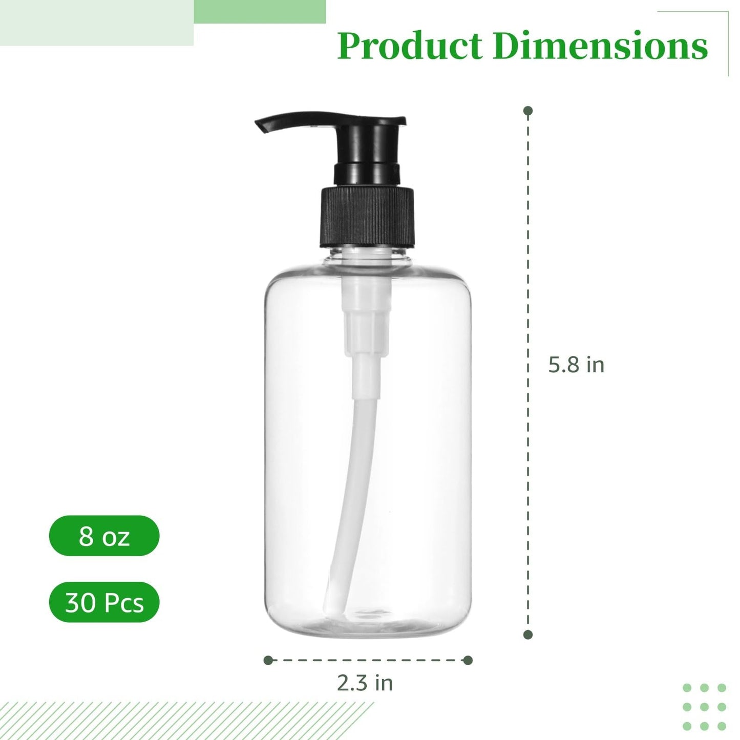 Skdqiee 30 PCS Empty Lotion Bottles with Pump - 8 oz/250ml Refillable Plastic Pump Bottles Hand Dish Dispenser Portable Travel Lotion Container for Shampoo, Conditioner, Cream, Liquid (Clear)