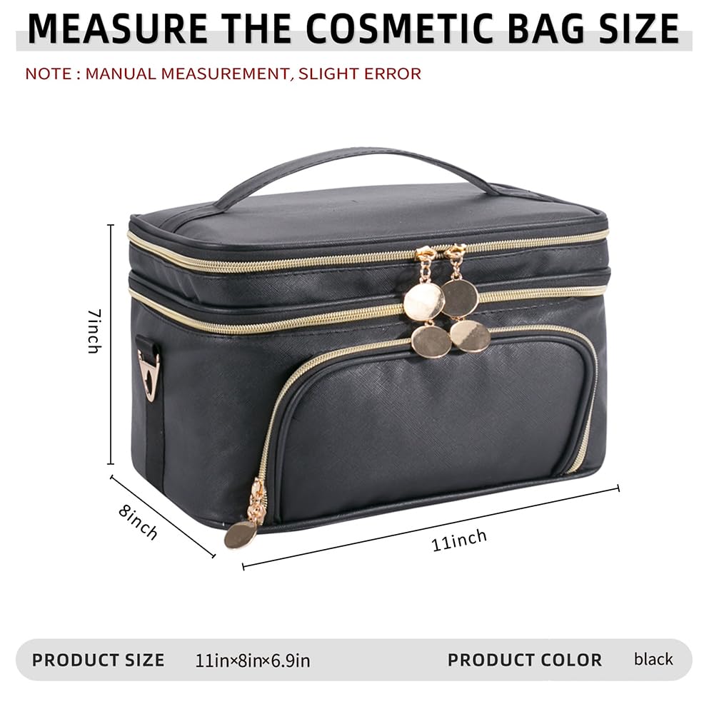 Mgiflw Extral Large Makeup Bag for Women,Double Layer Travel Cosmetic Organizer Case,Skin Care Essentials Toiletries Bags with Shoulder Strap Waterproof Brush Storage with Removable Dividers